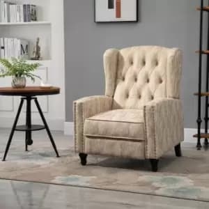 Image of HOMCOM Marble Effect Manual Reclining Armchair With Footrest Studs Wood Legs Beige