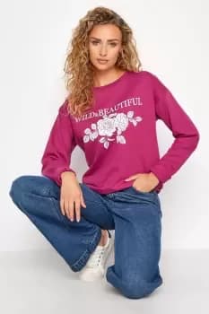 Image of Long Sleeve Flower "Wild & Beautiful" Slogan Sweatshirt