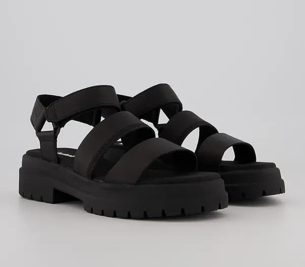 Image of Timberland Womens London Vibe 3 Band Sandals Black Full Grain Leather, 3.5