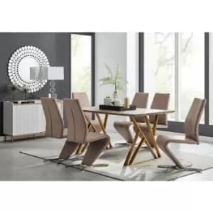 Image of Taranto Oak Effect Dining Table and 6 Cappuccino Willow Chairs - Cappuccino