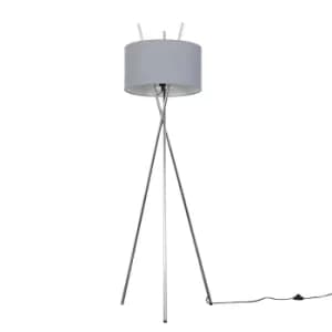 Image of Crawford Chrome Tripod Floor Lamp with XL Dark Grey Reni Shade