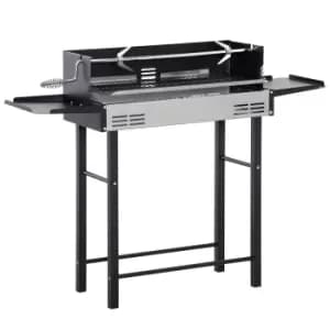 Image of Outsunny Charcoal Spit Roasting Machine With 3-tier Grill Grate & Foldable Shelves - Black