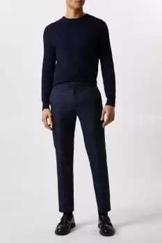 Image of Slim Fit Navy Windowpane Check Smart Trousers