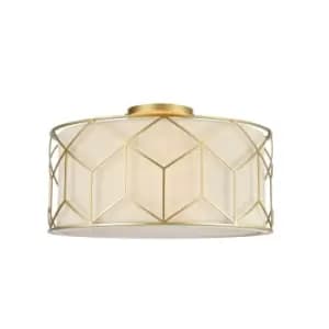 Image of Messina Semi Flush Cylindrical Ceiling Lamp Gold, 3 Light, E27