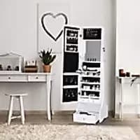Image of Homcom Freestanding Storage Mirror LED Lights Drawer Jewellery with Lock White
