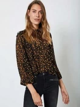 Image of Mint Velvet Miley Print Ruffle Blouson Top - Black