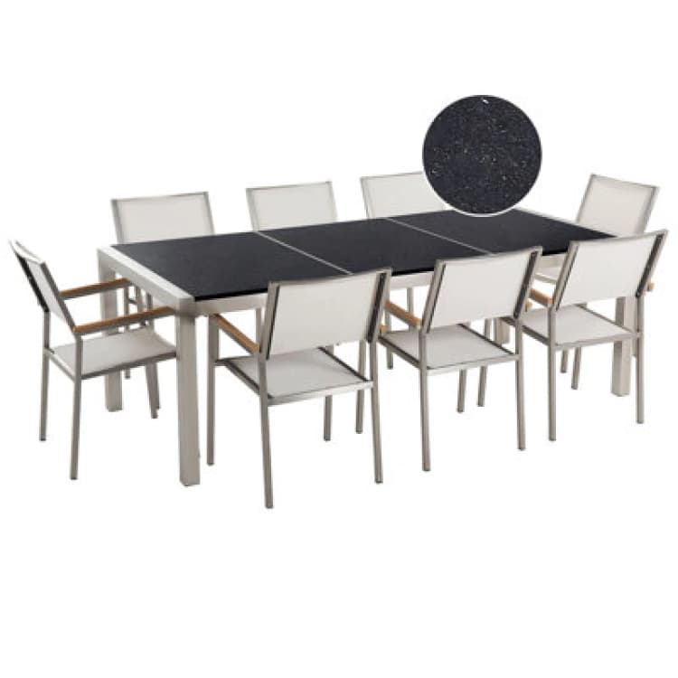 Image of Beliani Garden Dining Set 8 Seater Grosseto Triple Plate Granite Polished Black/ White
