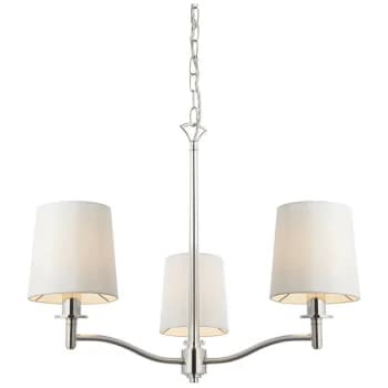 Image of Endon Collection Lighting - Endon Ortona Vintage Pendant 3 Light Bright Nickel White Fabric Shades