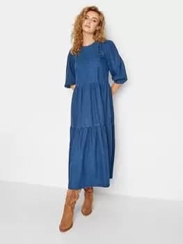 Image of Long Tall Sally Tiered Midi Dress - Mid Wash, Blue, Size 16, Women