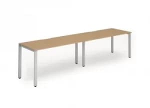 Image of Single Silver Frame Bench Desk 1200 Oak (2 Pod)