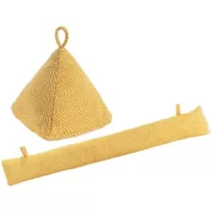 Image of Nicola Spring Chevron Door Stop & Draught Excluder Set - Yellow