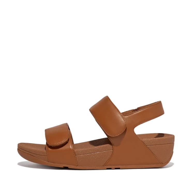 Image of FitFlop Womens Lulu Adjustable Leather Slides Sandals - UK 7 Brown female PS4138LTB7