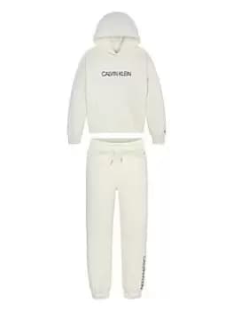 Image of Calvin Klein Jeans Girls Institutional Logo Hoodie Set - Ivory, Ivory, Size Age: 8 Years, Women