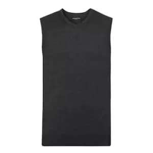Image of Russell Collection Mens V-Neck Sleevless Knitted Pullover Top / Jumper (S) (Charcoal Marl)