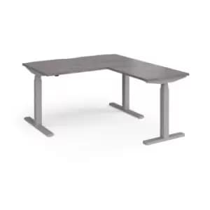 Image of Elev8 Touch sit-stand desk 1400mm x 800mm with 800mm return desk - silver frame and grey oak top