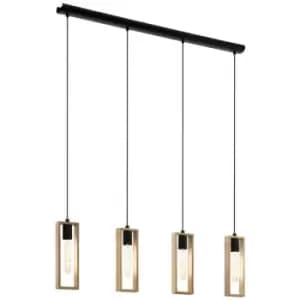 Image of Netlighting Littleton 4 Lamp Straight Bar Pendant Ceiling Light Black