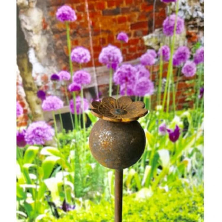 Image of Poppy Forge Pack Of 3 Poppy Plant Pin 4ft Bare Metal Ready To Rust. Steel Garden Plant Border Support - Steel - H120 Cm