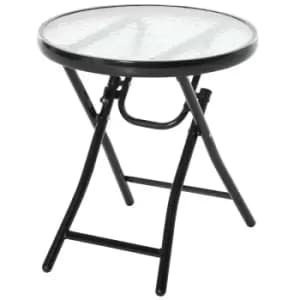 Image of Outsunny Foldable Garden Table, Round Folding Table with Glass Tabletop and Safety Buckle for Patio, Garden, Outdoor, Indoor, Black