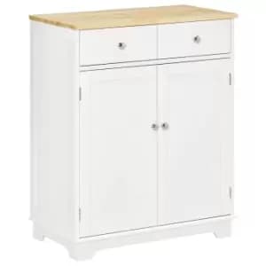 Image of Homcom Rubberwood Sideboard Island With Adjustable Shelf White With Wood Top