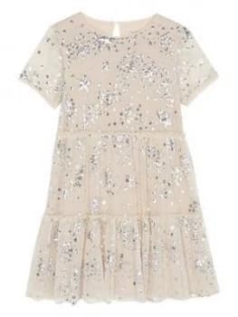 Image of Mintie by Mint Velvet Girls Silver Star Sequined Dress - Cream, Size 9-10 Years, Women