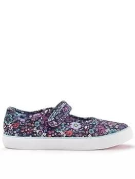 Image of Start-rite Busy Lizzie Girls Navy Floral Riptape Summer Canvas Shoes - Blue Size 11.5 Younger