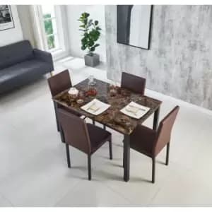 Image of Modernique - Emillia mdf Gloss Finish Dining Table 120cm with 4 Faux Leather Chairs in Brown - Brown