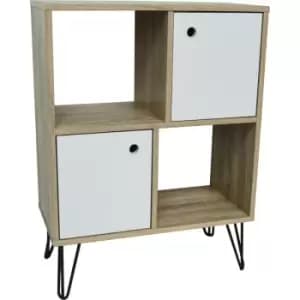 Image of Open Sideboard Shelving with Cupboards - White / Oak - Light Oak / White
