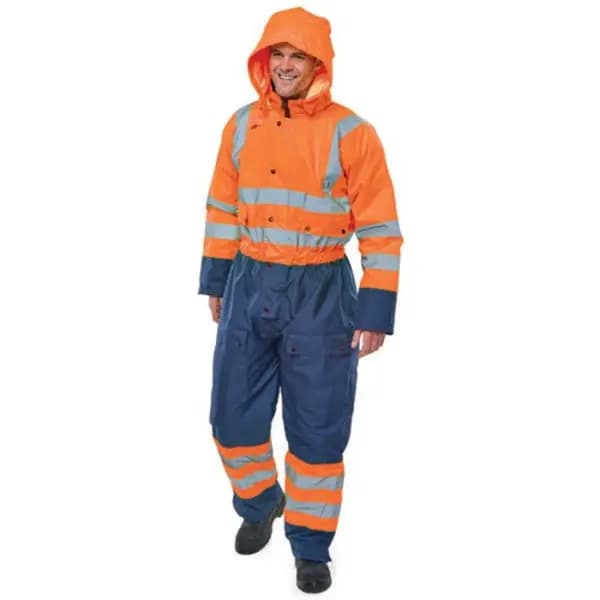 Image of Beeswift Beeswift Two Tone Hi Visibility Thermal Waterproof Coverall Orange/Navy Blue S BD900ORNS