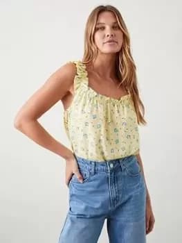 Image of Dorothy Perkins Ditsy Frill Cami Top - Yellow, Yellow, Size 12, Women