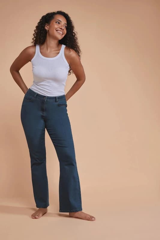 Image of M&Co Petite High Waisted Bootcut Jeans Blue