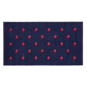 Image of Joules Shadow Spot 100% Cotton Comet Bath Mat Navy Blue/Red