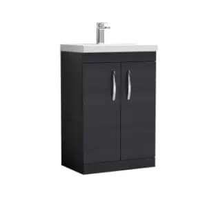 Image of Nuie Athena 600 Floor Standing 2-door Vanity & Mid-edge Basin - Black Woodgrain