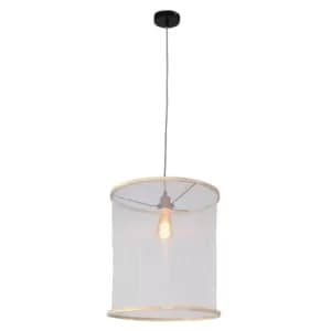 Image of Finn Cylindrical Pendant Ceiling Light White Transparent, Wood Blank