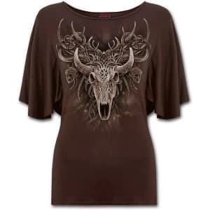 Image of Horned Spirit Womens 3XL Boat Neck Bat Sleeve Top - Chocolate Brown
