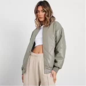 Image of I Saw It First Premium Faux Leather Quilted Bomber Jacket - Green