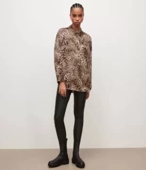 Image of AllSaints Womens Inez Kiku Shirt, FUR Brown, Size: 14
