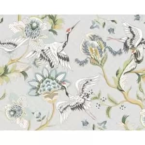 Image of Origin Murals Cranes In Flight Grey Wall Mural - 3.5 x 2.8m