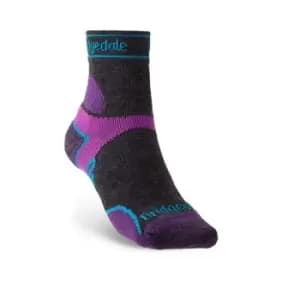 Image of Brigdedale TRAIL RUN Lightweight T2 Merino Sport 3/4 Crew Womens - Small Charcoal / Purple