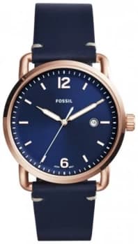 Image of Fossil Commuter Mens Navy Blue Leather Strap Watch