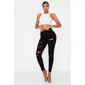 Image of I Saw It First Black Stretch Extreme Distressed Skinny Jeans - Black