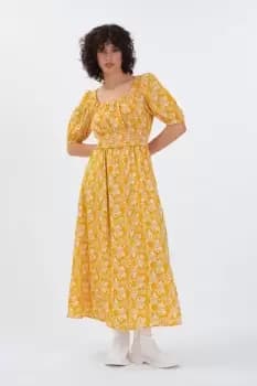 Image of Frederika Organic Linen Midi Dress, Retro Floral / 8