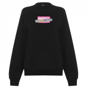 Image of Diesel Logo Asymmetrical Crew Sweatshirt - Black 9XX