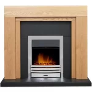 Image of Beaumont Oak & Black Fireplace with Downlights & Eclipse Electric Fire in Chrome, 48" - Adam