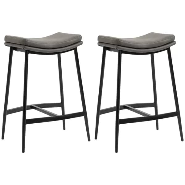 Image of HOMCOM Kitchen Stools Set of 2, Microfibre Upholstered Barstools, Industrial Bar Chairs with Curved Seat and Steel Frame