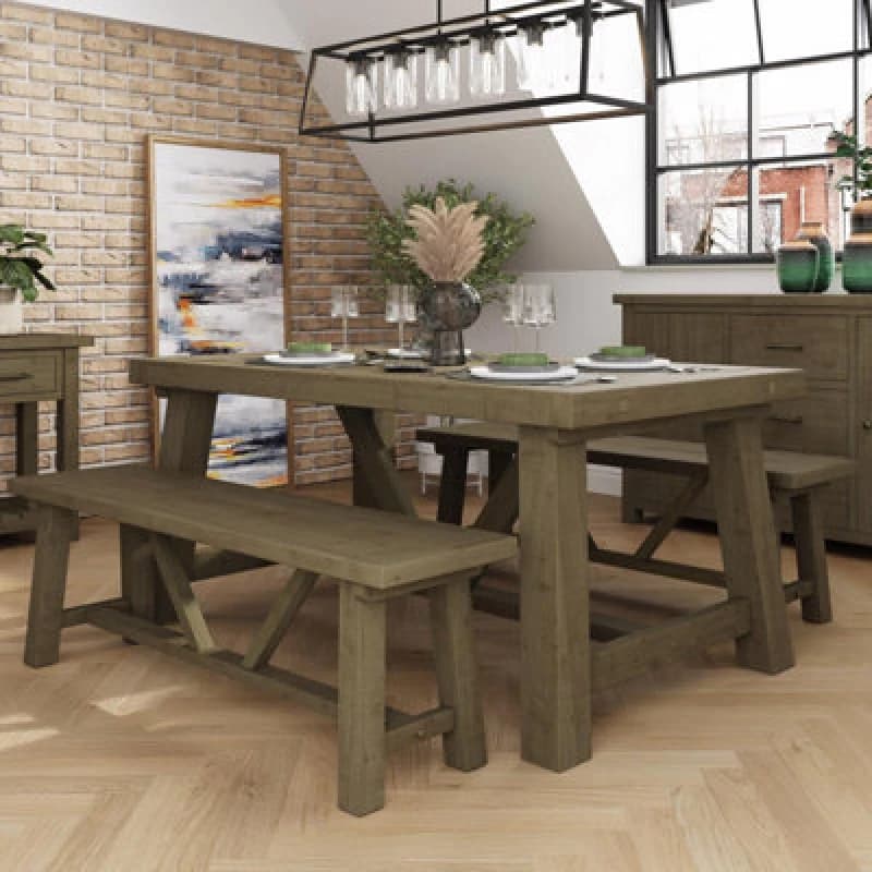 Image of FWStyle Solid Reclaimed Pine 1.6M Dining Table Fixed Top Brown