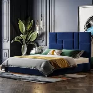 Image of Conmo Upholstered Beds - Plush Velvet, Double Size Frame, Blue - Blue