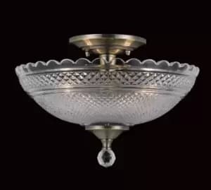 Image of Dallas Antique Brass Bowl Semi Flush Ceiling Light