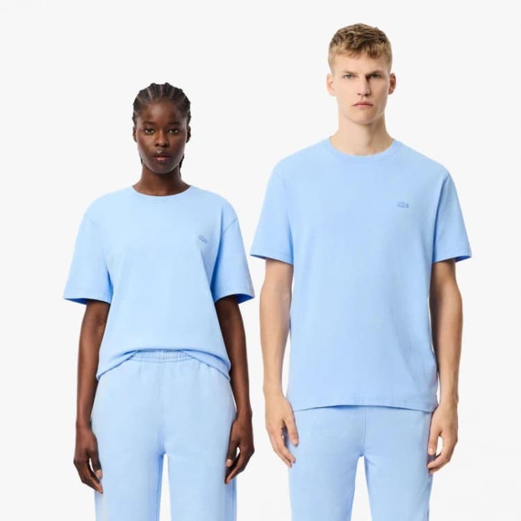 Image of Lacoste Washed Effect Heavy Cotton T-Shirt Light Blue male 2XS