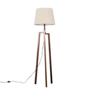 Image of Augustus Dark Wood Tripod Floor Lamp with XL Beige Aspen Shade