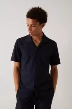 Image of Slim Fit Navy Jersey Rib Revere Shirt
